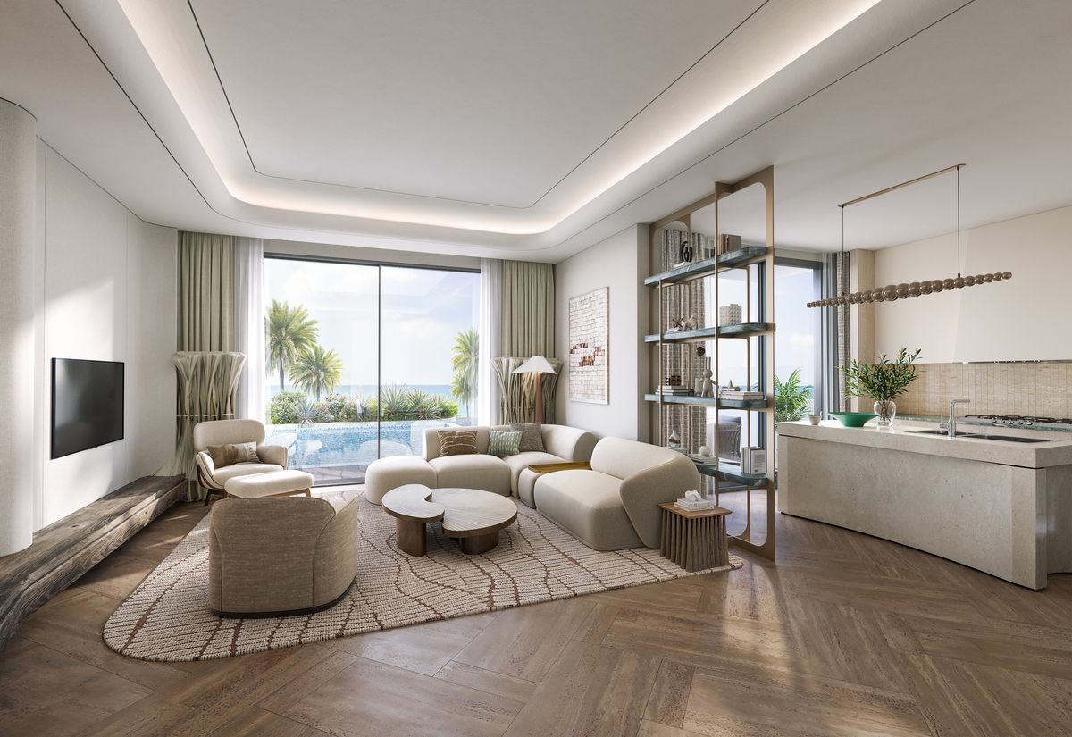Living room opening onto a private pool and the sea